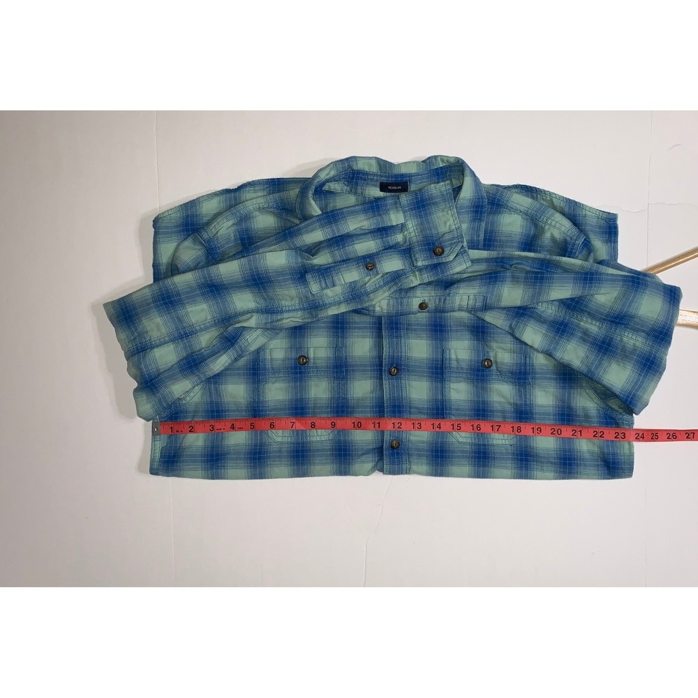 Even Tide Mens Regular Fit Blue Green Plaid Cotton Button Down Shirt L - Picture 8 of 11